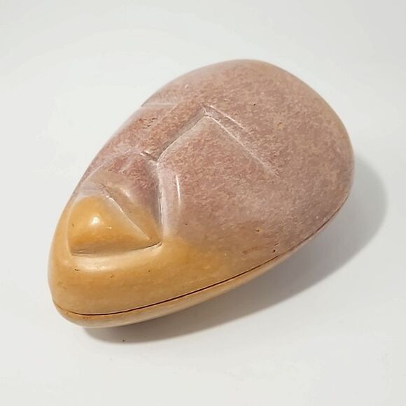 Carved Natural Soapstone Tribal Mask Box - KENYA - Picture 2 of 9